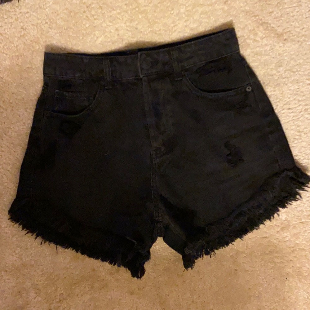Black High Waist Distressed Jean Shorts